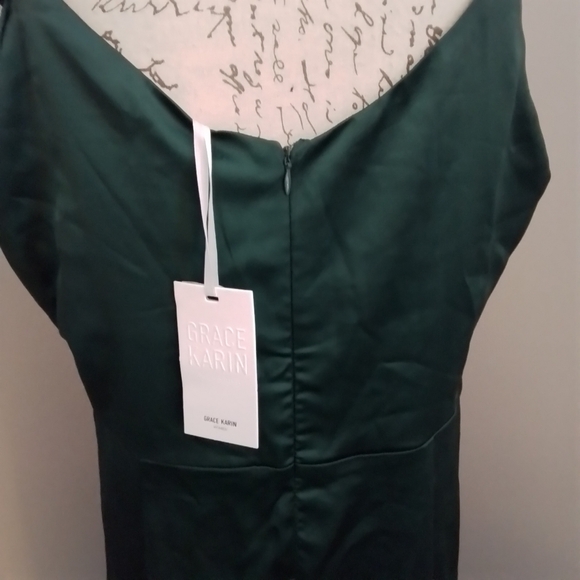 NWT Grace Karin Women Green Side Slit Satin Cocktail Party Dress - 16 - Picture 8 of 11